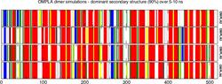 
	      A graphic depicting the dominant secondary structure of
		several simulations on the outer membrane enzyme Ompla.
	    