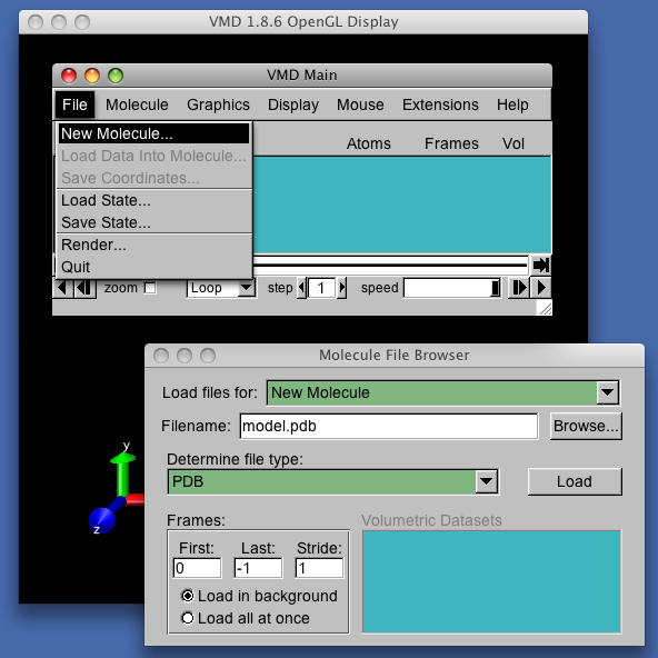 Open PDB file vmdsnap1